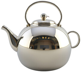 Obraz premium Elegant silver teapot with a sleek design. cut out, PNG, isolated on transparent background.