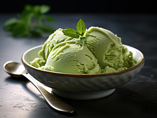 Eyecatching Top view of matcha tea powder in bowl with bamboo whisk
