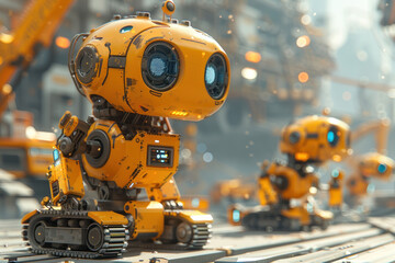 Fototapeta premium Humanoid AI at a busy construction site
