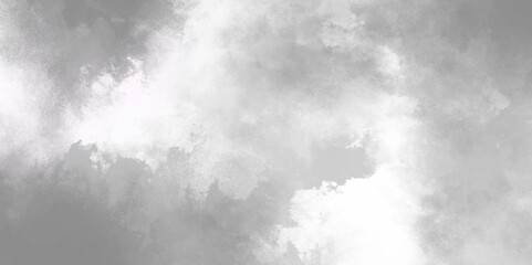 Abstract white and gray isolated cloud cumulus clouds. Gray aquarelle painted realistic fog or mist smoky textured canvas design. White and ash messy wall stucco texture background.