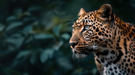 Obraz premium Majestic Leopard in Natural Habitat with Intense Gaze and Lush Green Background