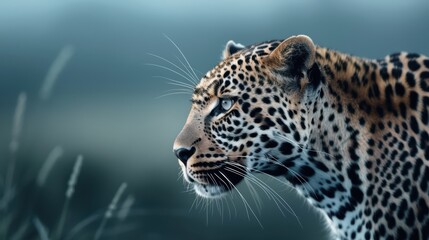 Fototapeta premium Majestic Leopard in Natural Habitat with Intense Gaze and Spotted Fur in the Wild