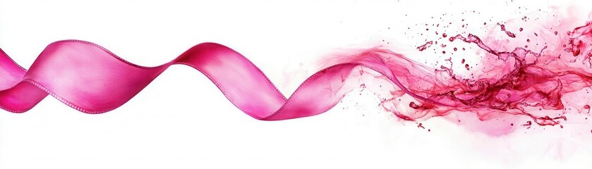 Fototapeta premium Pink ribbon gently flowing like water, symbol of calm and persistence, soothing hues, Watercolor style