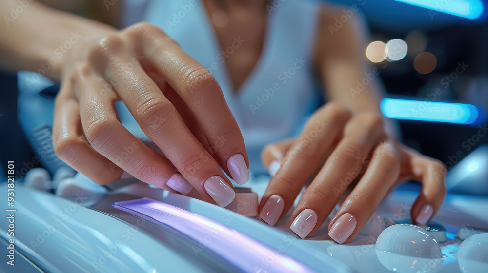 Wall mural close-up of beautiful painted female nails, manicure, woman's hands, girl, beauty salon, varnish, co