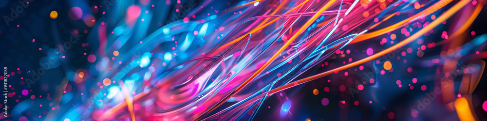 Wall mural streaming neon. cyberpunk technical background abstraction ui ux modern trendy design. place for tex