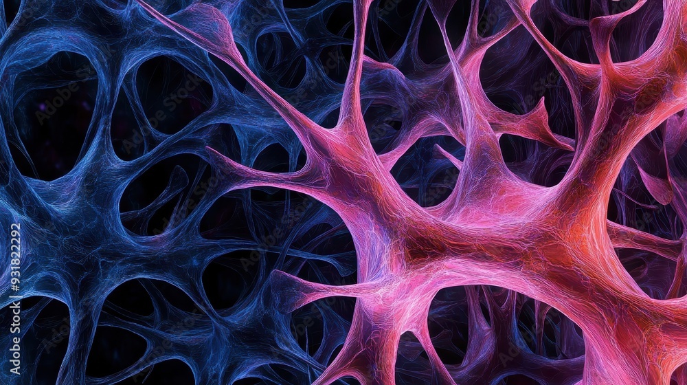 Poster colorful abstract neural network illustration emphasizing connections and pathways, perfect for tech