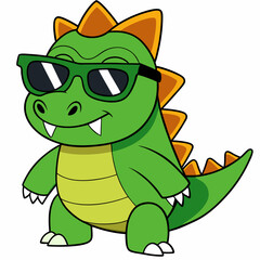 stylized handsome crocodile wearing sunglasses and a mohawk hair. white background