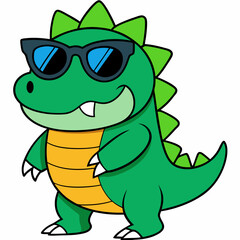 stylized handsome crocodile wearing sunglasses and a mohawk hair. white background
