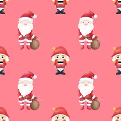 Seamless pattern Christmas Santa Claus and nutcracker.Watercolor festive seamless pattern for Christmas and New Year.Holiday illustration.Holiday packaging.Christm as tree decor.Print for gifts.