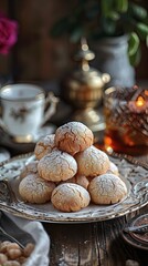 Appetizing amaretti cookies, Italian food traditional