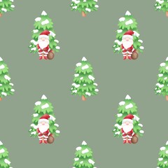 Seamless pattern Christmas Santa Claus.Watercolor festive seamless patte. rn for Christmas and New Year.Holiday illustration.Holiday packaging.Christm as tree decor.Print for gifts.