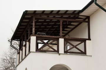 Obraz premium Architecture. Wide terrace framed by wood in a country house