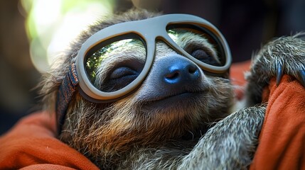 Relaxed Sloth in Humorous Sleep Mask-Style Glasses Design