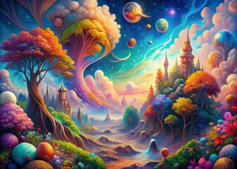 Obraz premium Dreamy Surrealism: A whimsical and ethereal mix with vibrant hues and abstract forms.