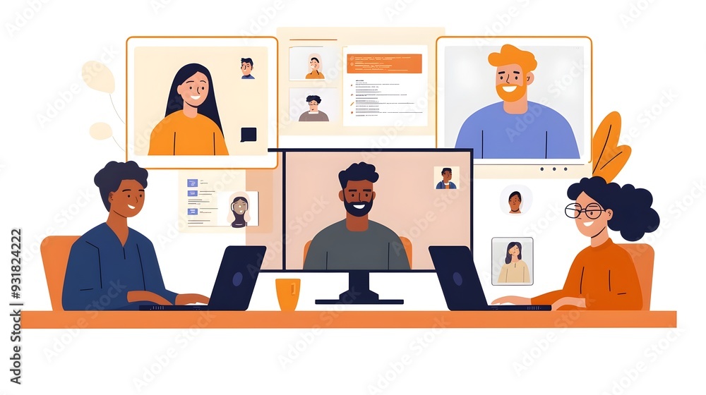 Poster diverse virtual team collaborating in digital workplace setting