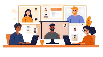 Diverse Virtual Team Collaborating in Digital Workplace Setting