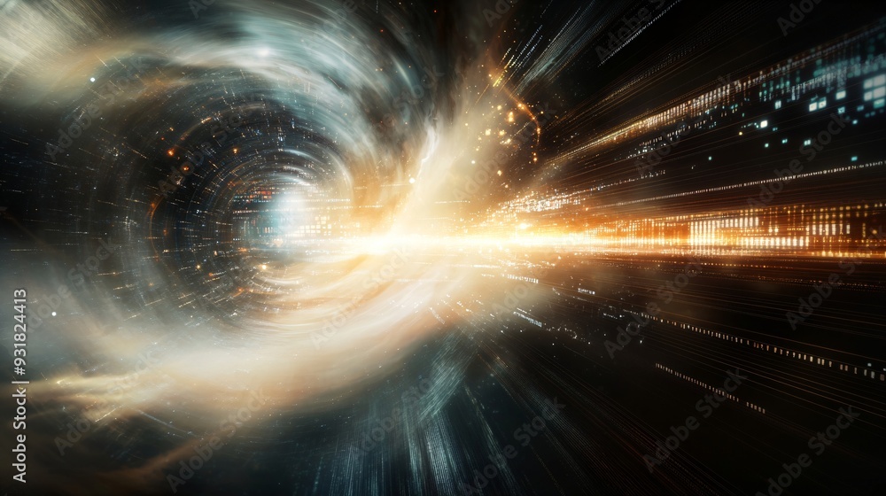 Poster cosmic energy explosion in digital space. 3d rendering style. big bang and universe creation concept