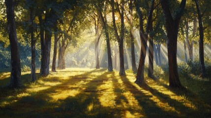 Sunbeams Illuminating a Forest Clearing