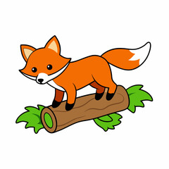 A Fox jumping over a fallen log in a dense forest vector illustration