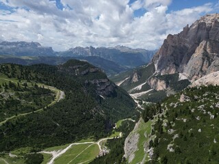 Obraz premium Lagazuoi Mountain Aerial view of the Dolomites mountain landscape in Trentino, South Tyrol in Northern Italy.