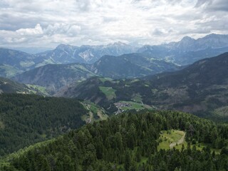 Fototapeta premium Sass de Putia Aerial view of the Dolomites mountain landscape in Trentino, South Tyrol in Northern Italy.