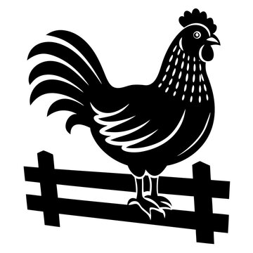 recommend clip art: A Hen perched on a rustic wooden fence vector illustration