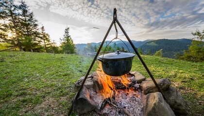 Cooking in a pot over campfire