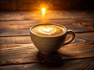 warm golden lighting softly illuminating velvety textured vegan latte mix in a minimalist ceramic cup on a rustic wooden background