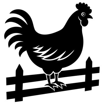 recommend clip art: A Hen perched on a rustic wooden fence vector illustration
