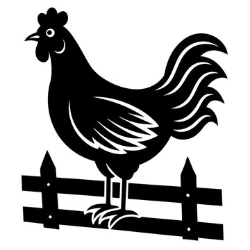 recommend clip art: A Hen perched on a rustic wooden fence vector illustration