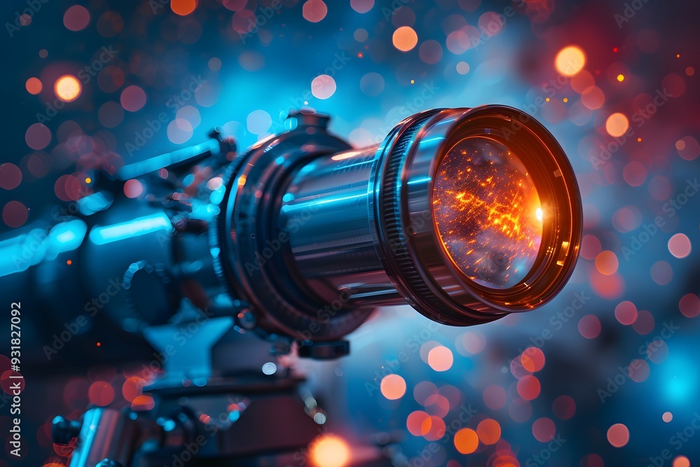 Aufkleber captivating close-up of a telescope lens with a colorful bokeh background