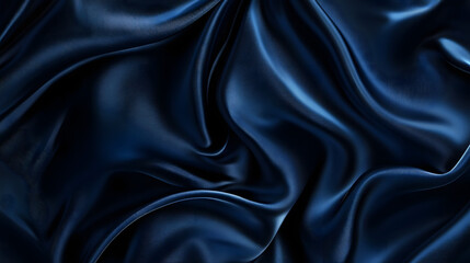 Obraz premium Dark blue abstract background. Silk satin. Curtain, drapery. Shiny fabric. Dark. Wavy soft pleats. Navy blue elegant luxury background. Liquid wave effect.