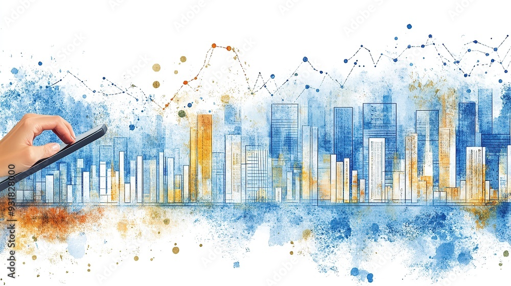 Poster generative cityscape with data visualization and hand interaction