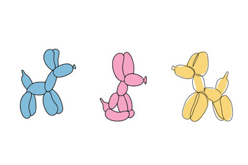 Inflatable dogs made of twisted balloons. Design element for greeting card, invitation, print, flyer, banner. Vector. 