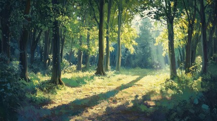 Fototapeta premium Sunlit Path Through a Dense Forest