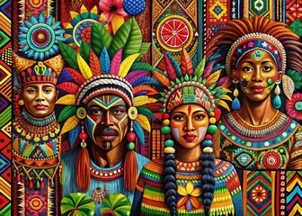 EthnoTech: Tribal patterns, vibrant colors, organic shapes, energetic mood, cultural style