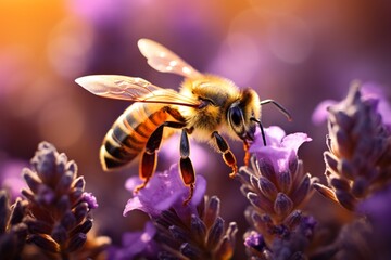 Fototapeta premium Bees and flowers royalty purple background image