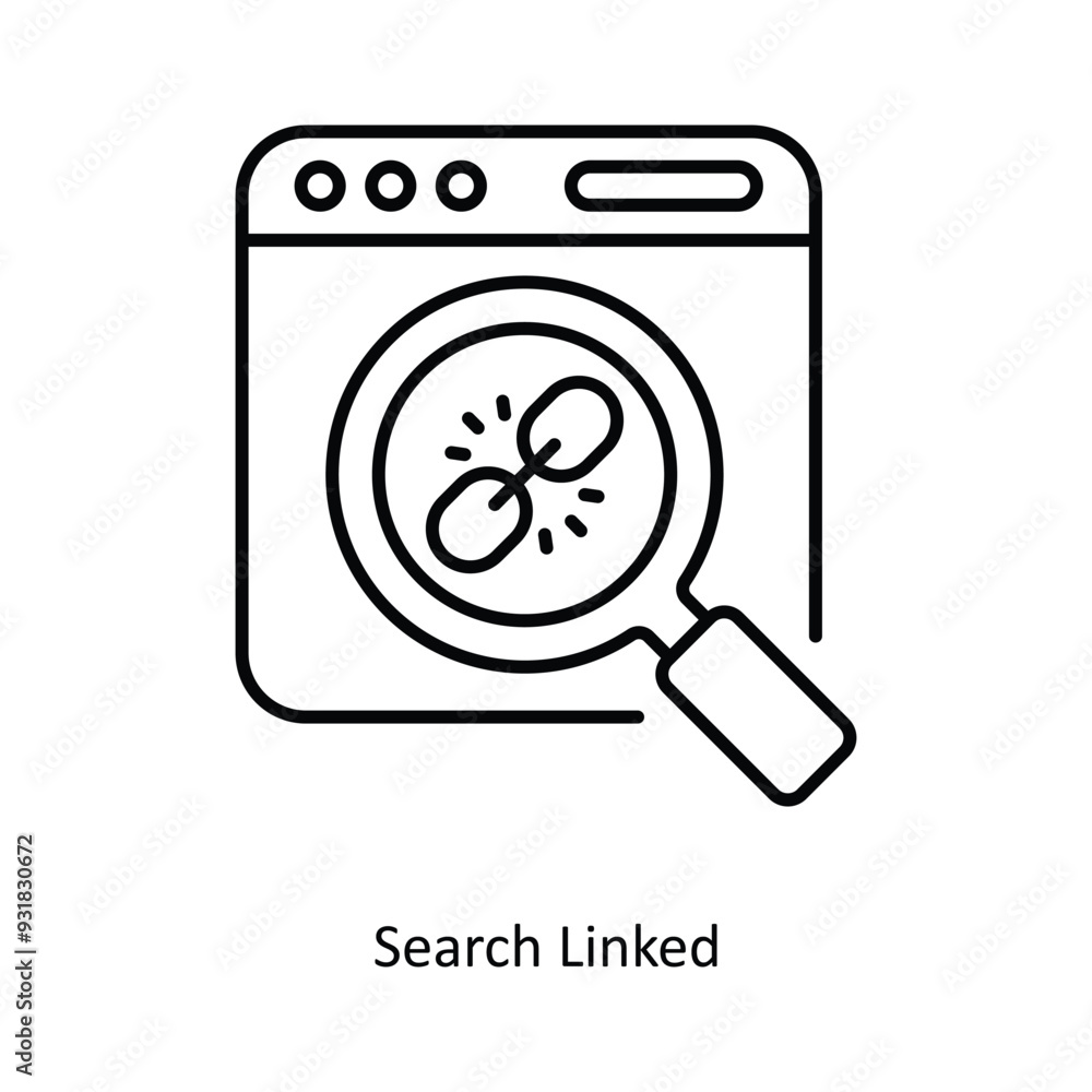 Poster search linked vector filled outline icon design illustration. smart home and technology symbol on wh