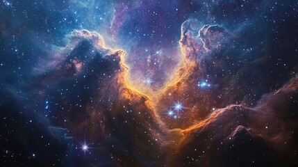 Fototapeta premium A stunning depiction of a supermassive black hole at the center of a galaxy, with stars and cosmic material being pulled towards it in a spiral pattern