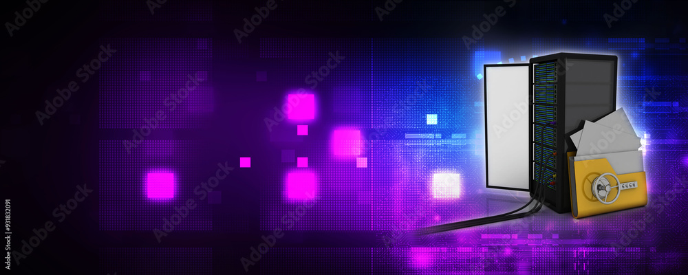 Poster 3d illustration data center server data sharing folder