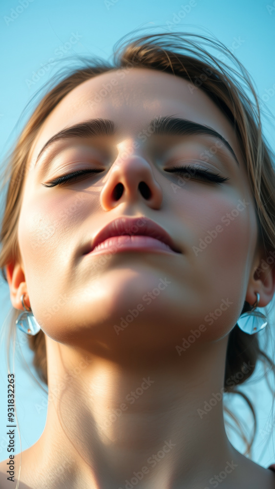 Poster Close-up portrait of a woman with her eyes closed