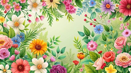 Obraz premium Seamless floral background with blooming flowers and lush foliage, floral, seamless, background, flowers, blooming, lush