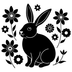 Rabbit surrounded by colorful spring flowers vector illustration