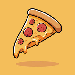 Cartoon Vector Illustration of a Flying Slice of Pizza Fast Food Concept