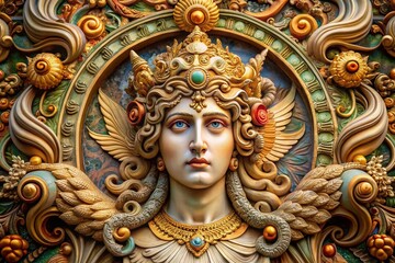 Fototapeta premium Golden Antiquity: Ancient, Intricate, Mythological, Ornate, Regal