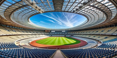 Interior of a round Olympic stadium on a sunny day, Olympic, stadium, round, interior, sunny, day, competition, sports