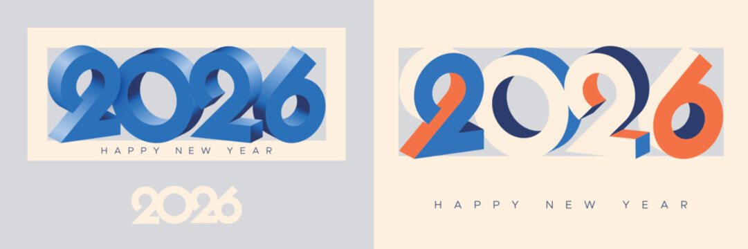 2026 new year with number on art wall concept. Happy new year 2026 modern art banner template. 2026 new year art number on page paper