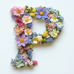 Small Floral Alphabet Letters P Beautifully Colored Flowers Forming Each Letter in Soft, Sweet Tones