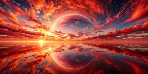 Fototapeta premium Hyperbolic Horizon: Expansive, limitless, abstract, red, saturated