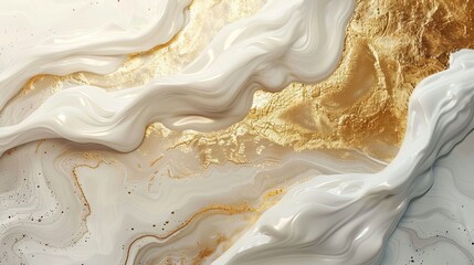 Beautiful background acrylic paint white and gold colors, slow motion
